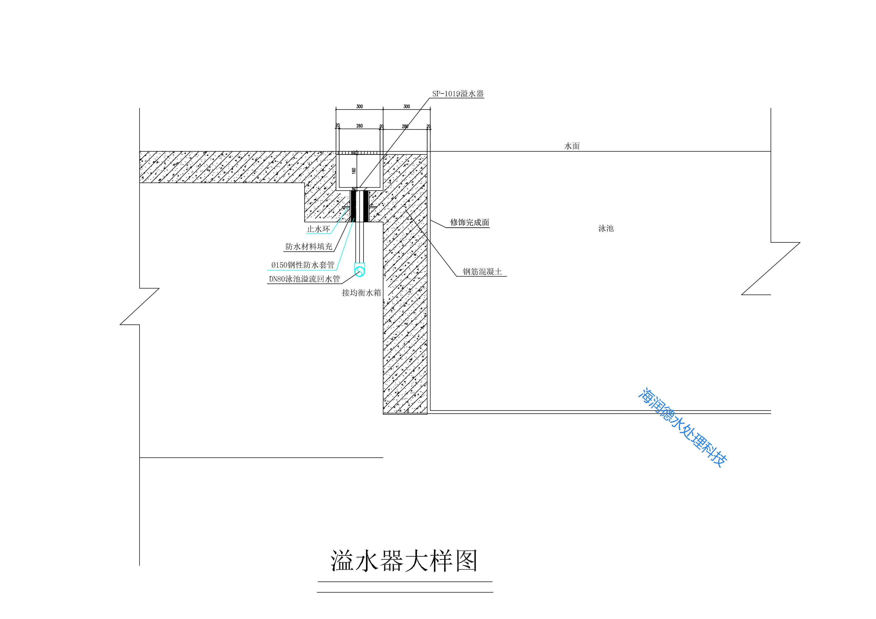 泳池溢水口安装大样图